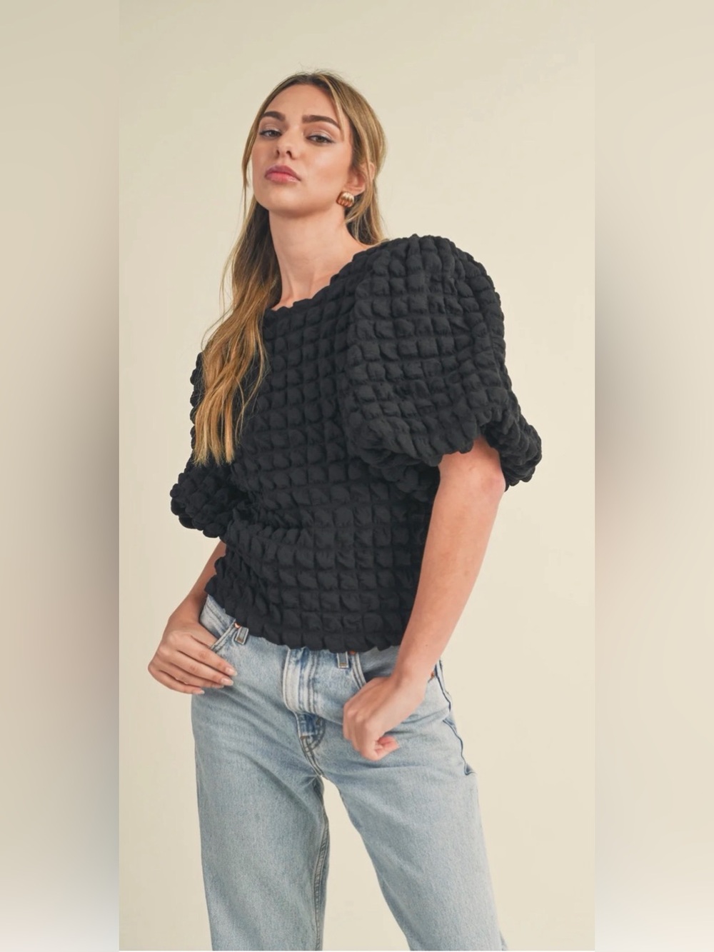 &merci Black Bubble Knit Blouse